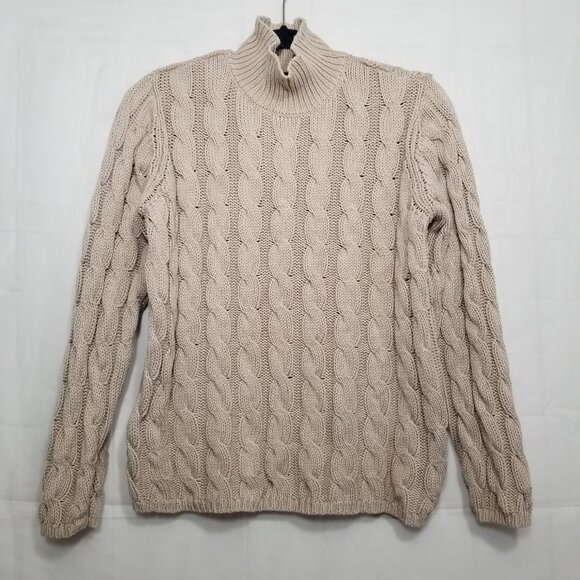 L.L. Bean Sweaters - LL Bean women's cable knit mock neck sweater tan M